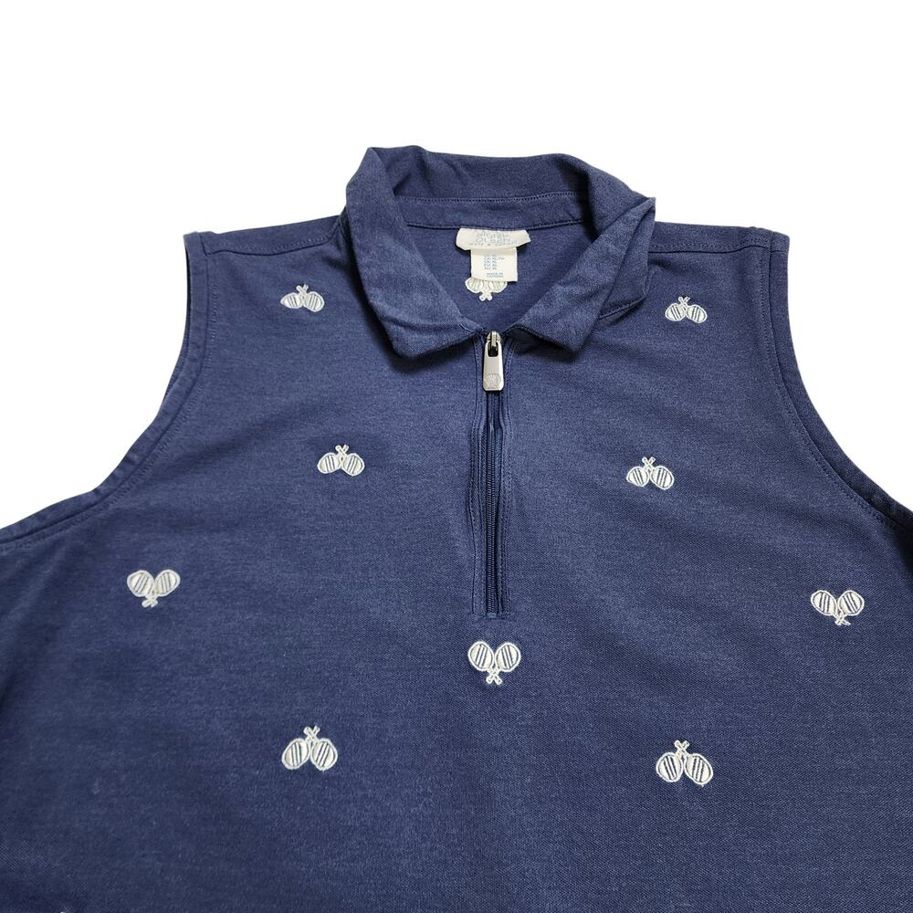 Sigrid Olsen Womens Sleeveless Quarter Zip Collared Embroidered Top Size XL Navy - Picture 4 of 10